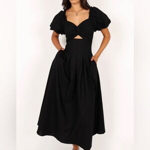 Petal & Pup MARIA PUFF SLEEVE MIDI DRESS - BLACK
